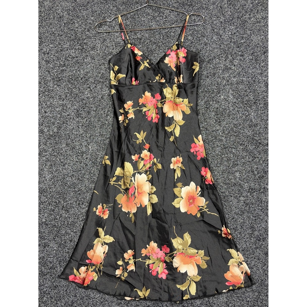 Lipstick Dress Womens S Black Floral Satin Slip Midi V-Neck 90s Y2K Grunge Boho